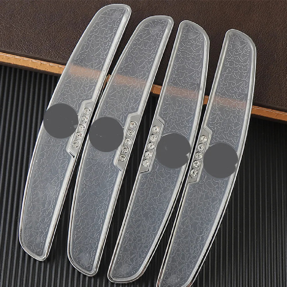 Universal car door edge protector strips in thickened PVC and metal, four-pack, black luminous transparent white