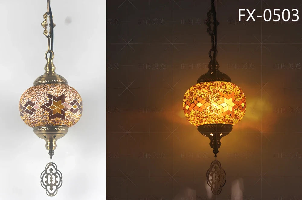 Turkish glass chandelier with 148mm shade and 1.2m adjustable cable on 10cm chassis