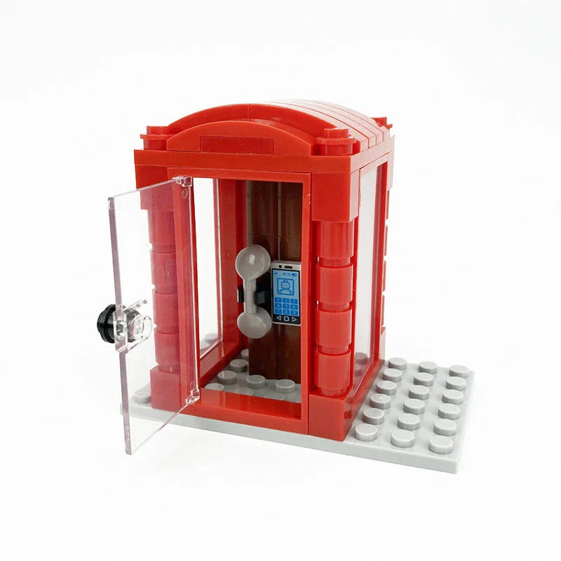 Classic British red telephone box building blocks set, featuring detailed construction and iconic design