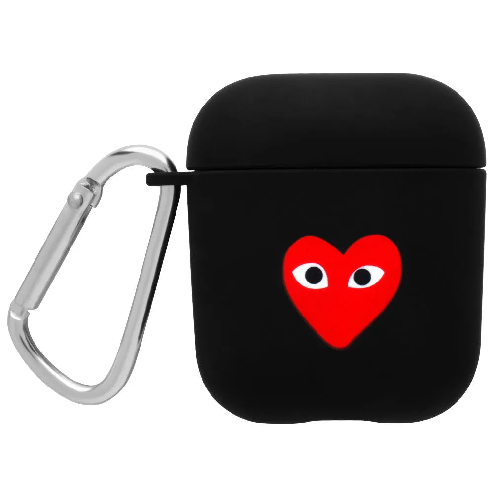 PC material AirPods earphone cover in black and pink with decorative flower and smiley face styles