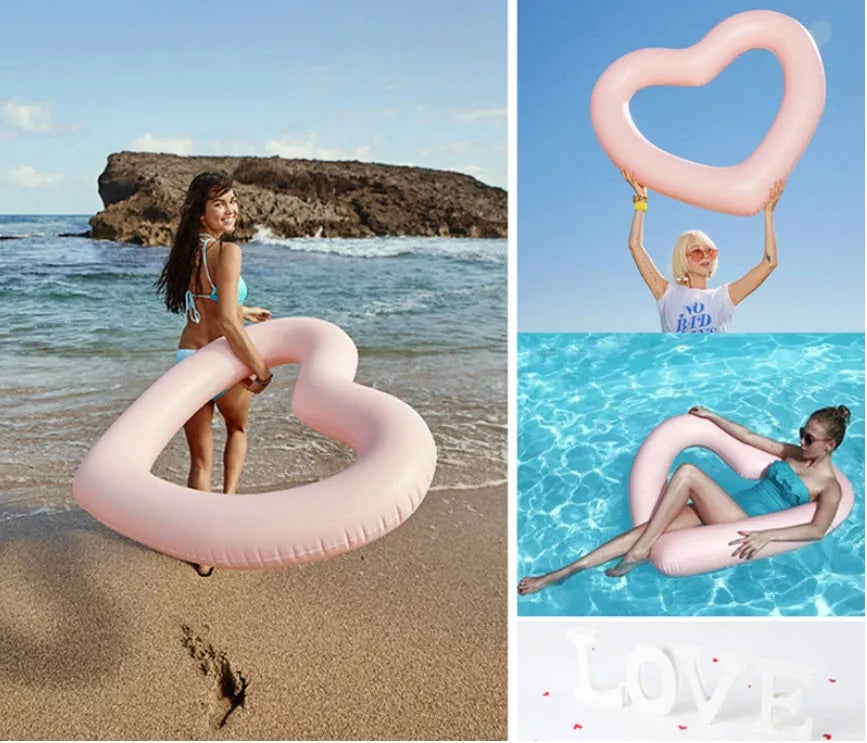 Oversized 120cm heart-shaped swim ring for adults in vibrant colors