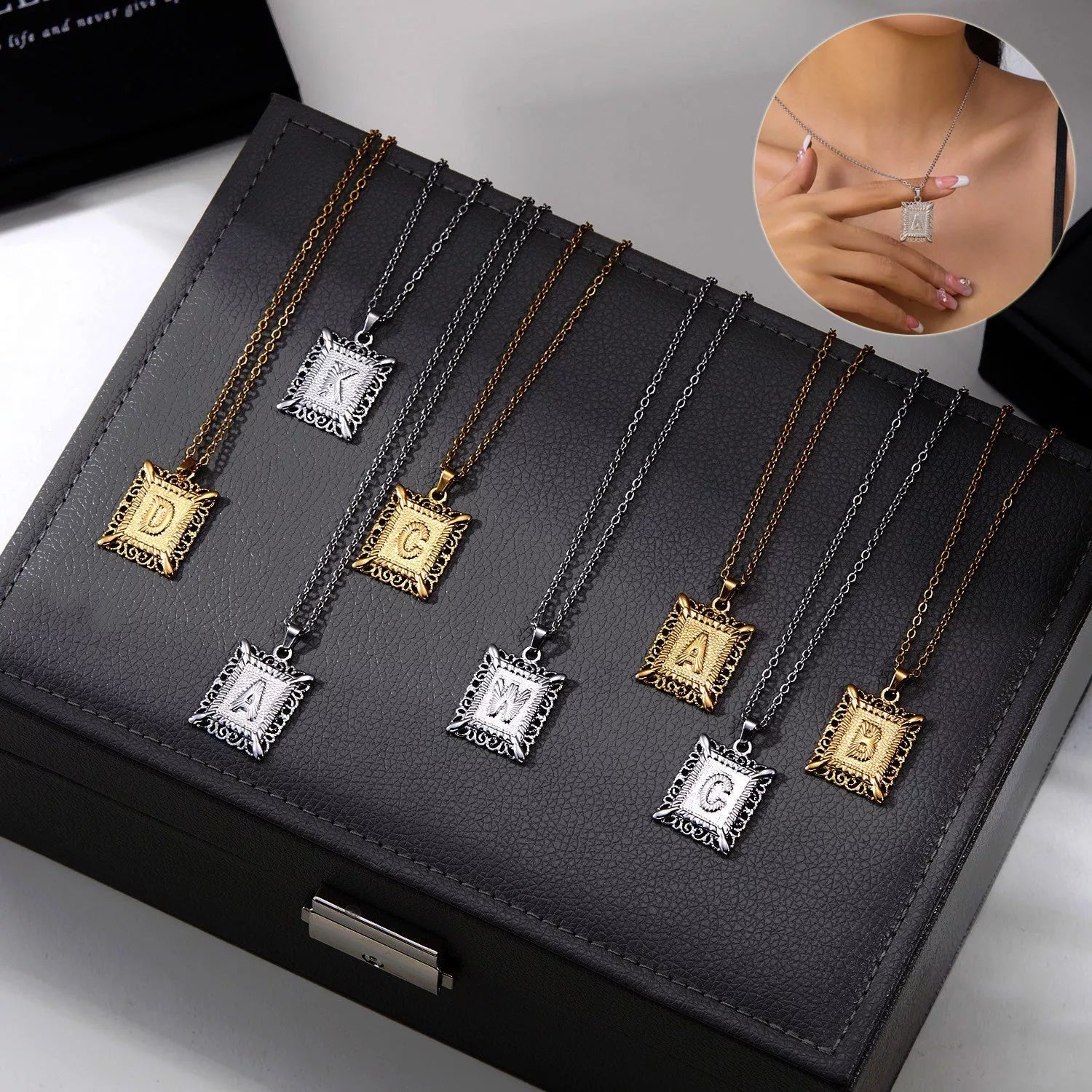 Personalized initial letter necklace in gold or steel, featuring any letter from A to Z