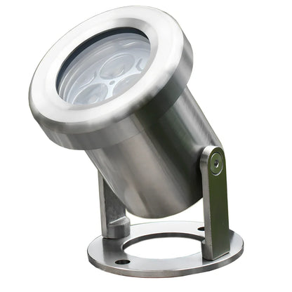 Silver LED underwater spotlights with 3 lamp beads showing 30-degree beam angle illumination in pool water