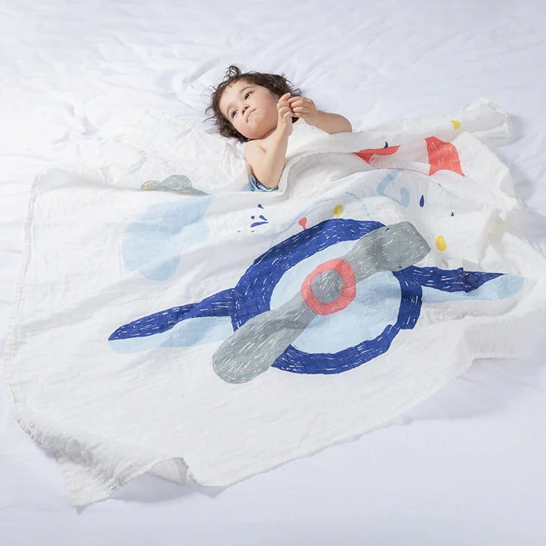 Cotton baby swaddle measuring 120x120cm with cartoon pattern in Rainbow colour option