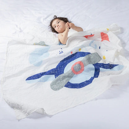 Cotton baby swaddle measuring 120x120cm with cartoon pattern in Rainbow colour option