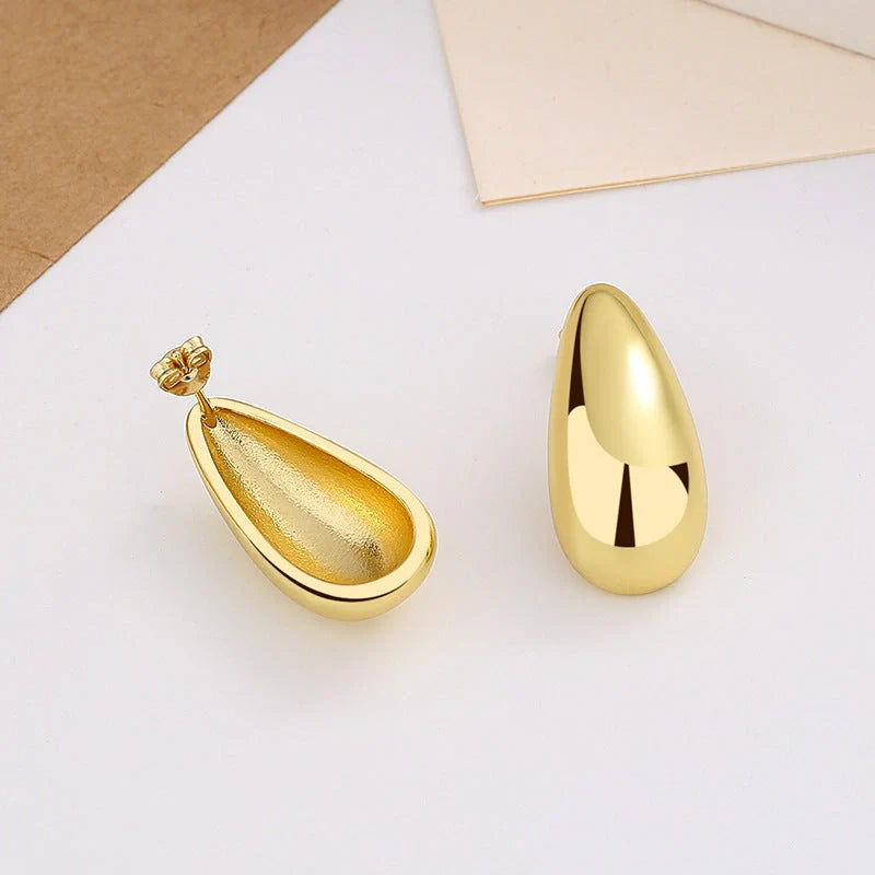 Water Drop Glossy 16k Real Gold Plated Geometric Earrings for Women