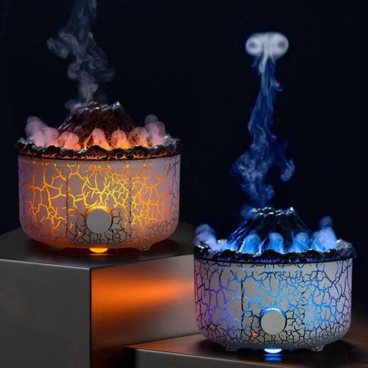 Volcano Mist Humidifier with LED lighting and ultrasonic mist creating a calming, spa-like atmosphere