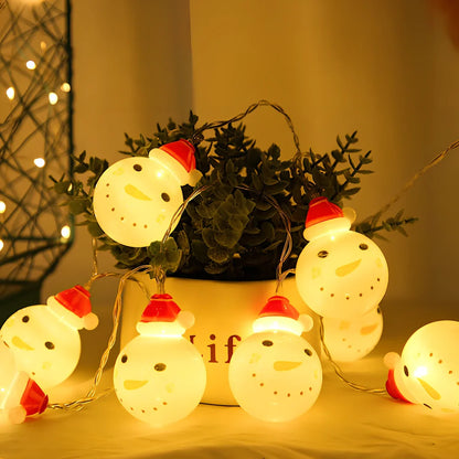 Snowman Christmas string lights with warm white glow, multiple power options, and remote control