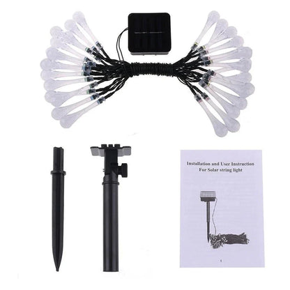 Water Drop Fairy LED solar garden lights with crystal-shaped beads on 4.8m string