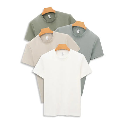 Men's solid colour antibacterial quick-dry short sleeve T-shirt on a hanger.