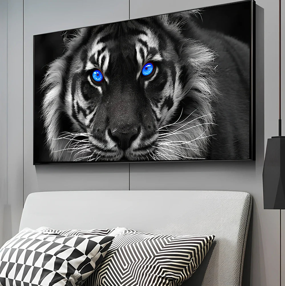 Leopard lion face canvas painting with waterproof ink in horizontal rectangle format