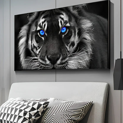 Leopard lion face canvas painting with waterproof ink in horizontal rectangle format