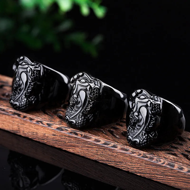 Natural gold sheen obsidian Pixiu thumb ring for men in alloy setting