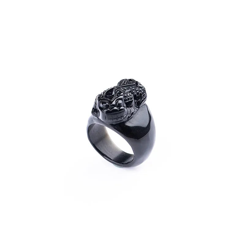 Natural gold sheen obsidian Pixiu thumb ring for men in alloy setting