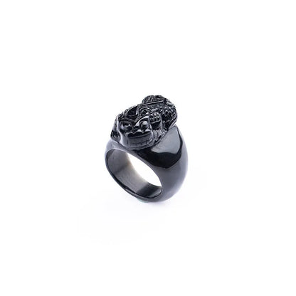 Natural gold sheen obsidian Pixiu thumb ring for men in alloy setting