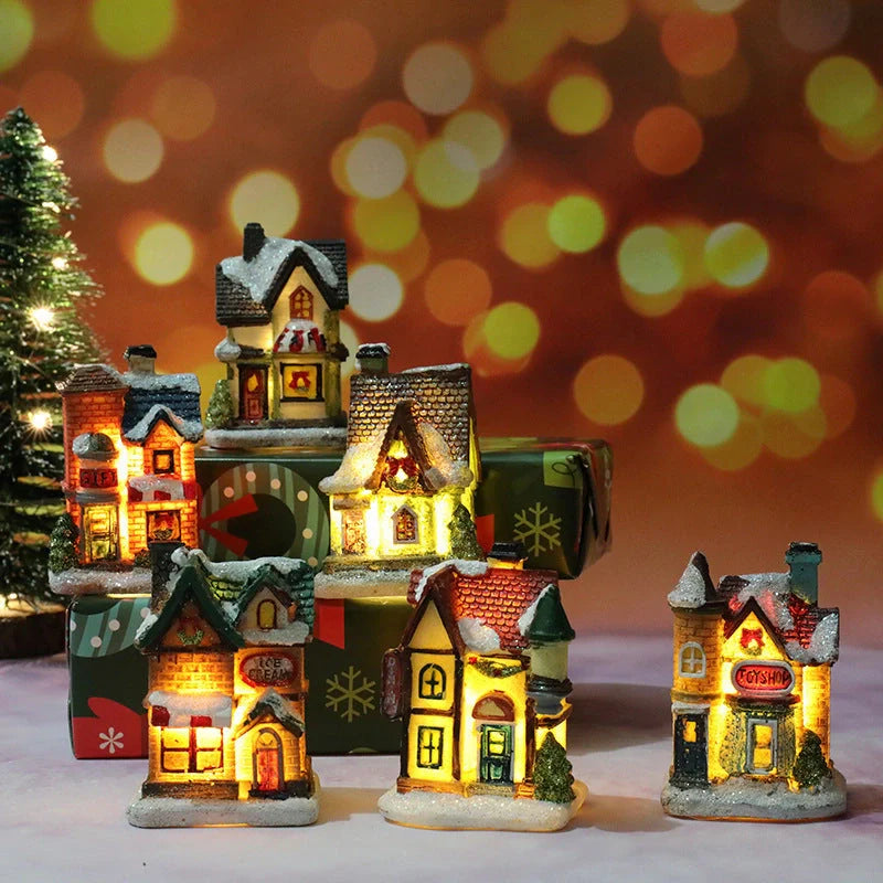 Christmas Micro Landscape Resin House Ornament with detailed festive design