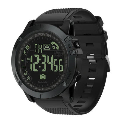 Waterproof round electronic fitness watch with step counter in blue, black, and red