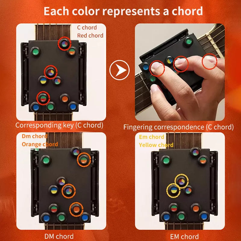 Chord Buddy Guitar Trainer with color-coded buttons for easy chord learning