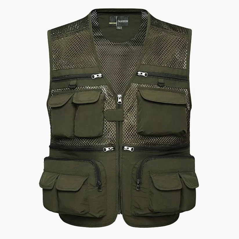 Men's professional photography vest with multiple pockets in various colors