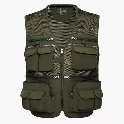 Men's professional photography vest with multiple pockets in various colors