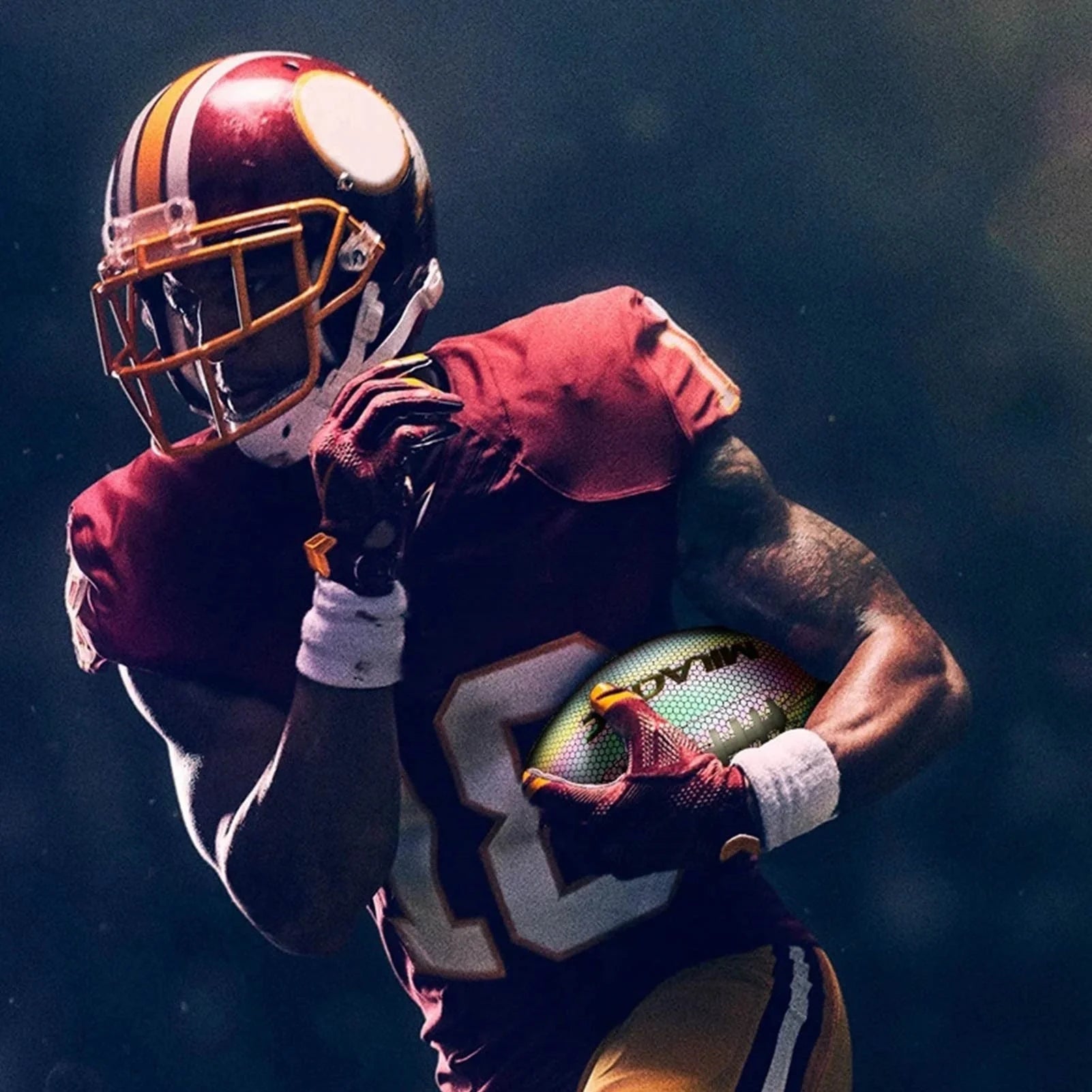 Luminous Rugby Reflective Soccer Ball glowing under light