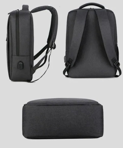 Rechargeable waterproof black Oxford cloth laptop backpack for a 15.6-inch computer.
