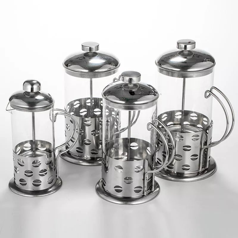 Hand-washing coffee pot with stainless steel and glass in bean pattern design