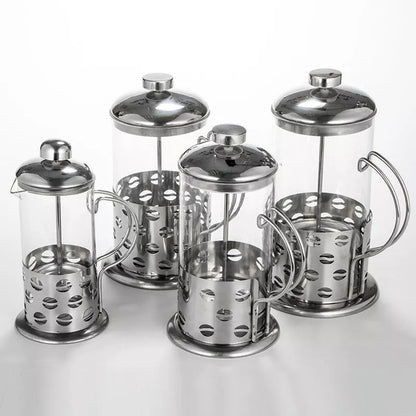 Hand-washing coffee pot with stainless steel and glass in bean pattern design