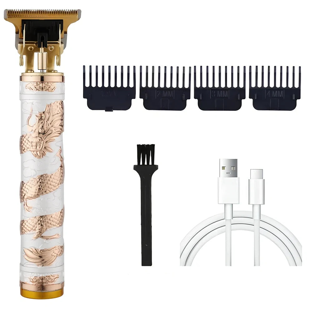 Carved electric hair clipper with retro oil head design in professional white colour with copper core motor