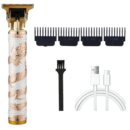 Carved electric hair clipper with retro oil head design in professional white colour with copper core motor