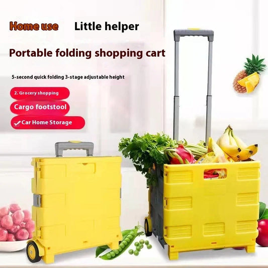 Foldable plastic lever cart with lid in various colors, perfect for shopping and transport