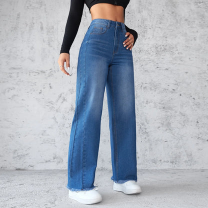 Women's high-waist wide-leg denim jeans in classic blue