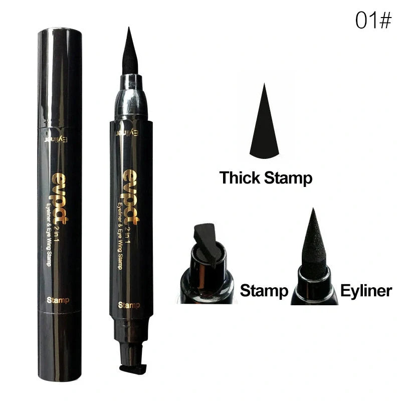 Dual-Tip Winged Eyeliner Stamp with Carbon-Black Pigment for Easy Application
