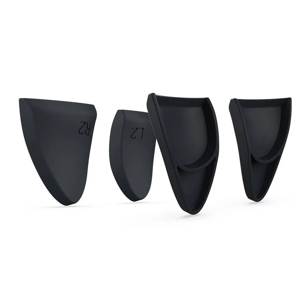 Black silicone grip and trigger covers for PlayStation 5 controller, enhancing comfort and durability