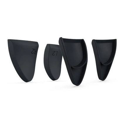 Black silicone grip and trigger covers for PlayStation 5 controller, enhancing comfort and durability