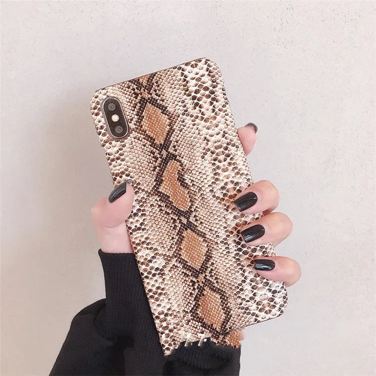 Leather snake skin phone case for iPhone in brown, grey or white, TPU and PC back cover