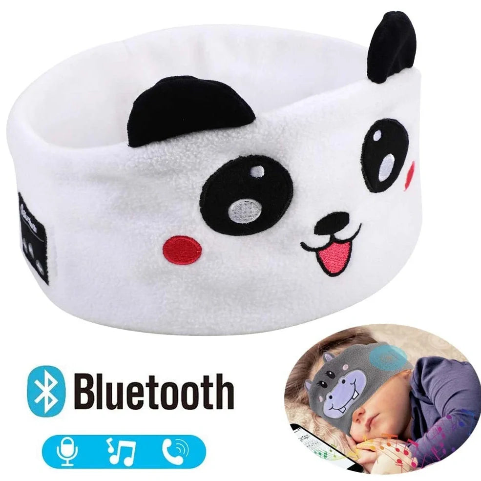 Bluetooth animal headband sleep mask with dinosaur hood showing integrated speakers and wireless design