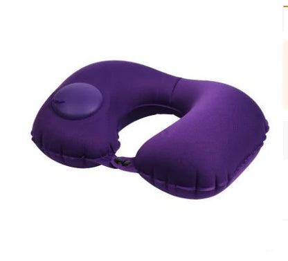 Inflatable U-shaped travel pillow with built-in air valve for customizable comfort and neck support during flights and car travel