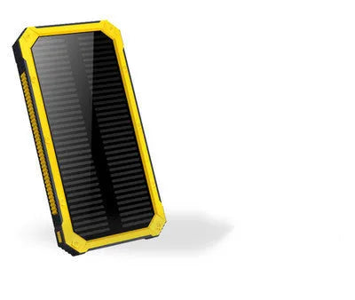 Orange portable solar power bank with USB port and solar panel, showing dimensions of 161x79x17mm.