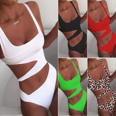 Solid color one-piece swimsuit in various colors and patterns