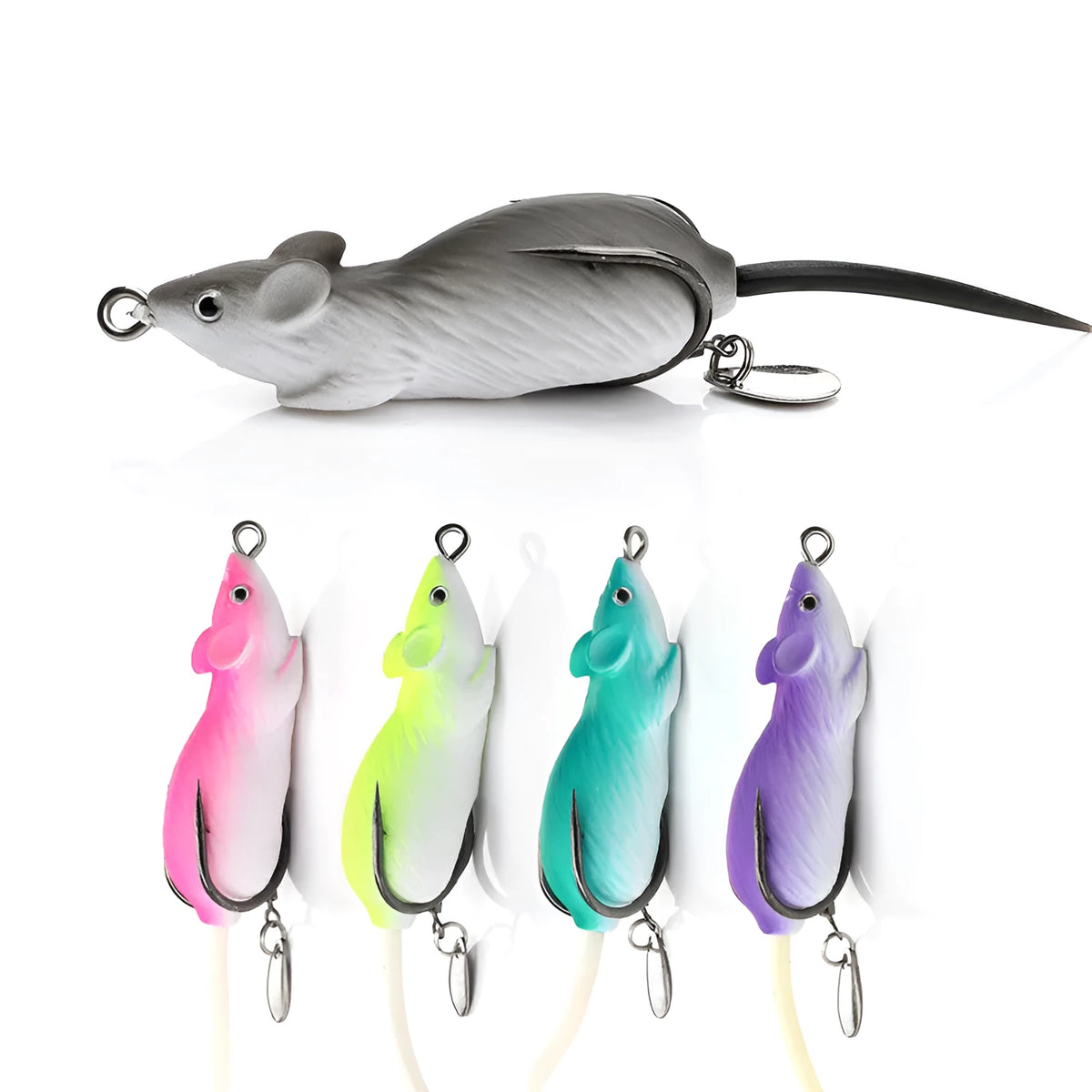 ABS bionic fake bait lure for Luya fishing, shown in green, grey, and pink colour options.
