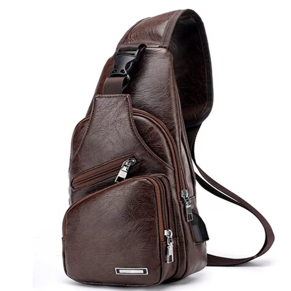 Waterproof one-shoulder messenger bag in light brown and black, featuring dual compartments
