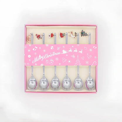 Christmas serving spoon in stainless steel with silver finish measuring 135mm length