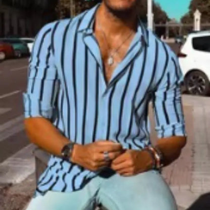 Men's striped casual button shirt with loose fit and cardigan styling