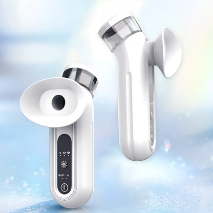 White portable eye care device with adjustable temperature settings from 40°C to 45°C for cold and hot compress therapy