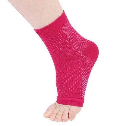 Anti-fatigue compression foot sleeves for men and women in black, red, and white