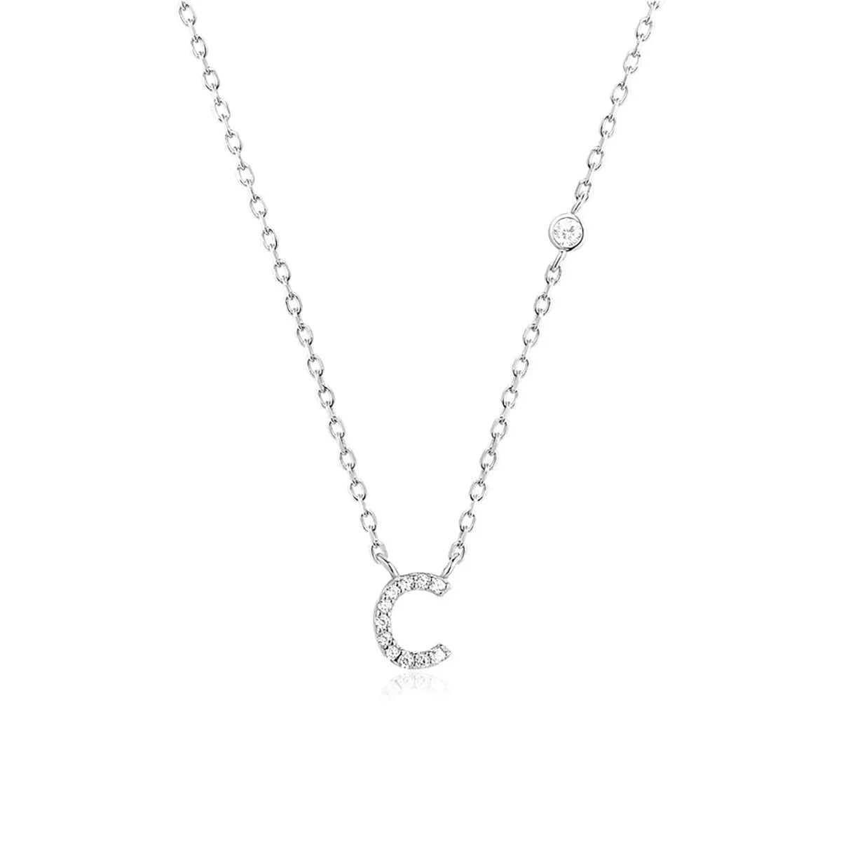 Custom Initial Necklace with sparkling CZ pendant, available in gold or silver finish