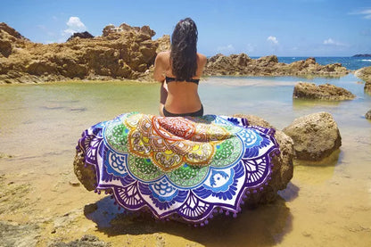 Retro ethnic round yoga mat with tassels, 150cm diameter, made from polyester and polyamide fiber