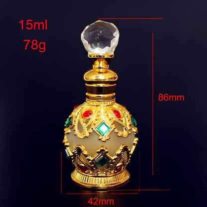 Arabic style glass perfume bottle with zinc alloy hardware and metal crystal accessories