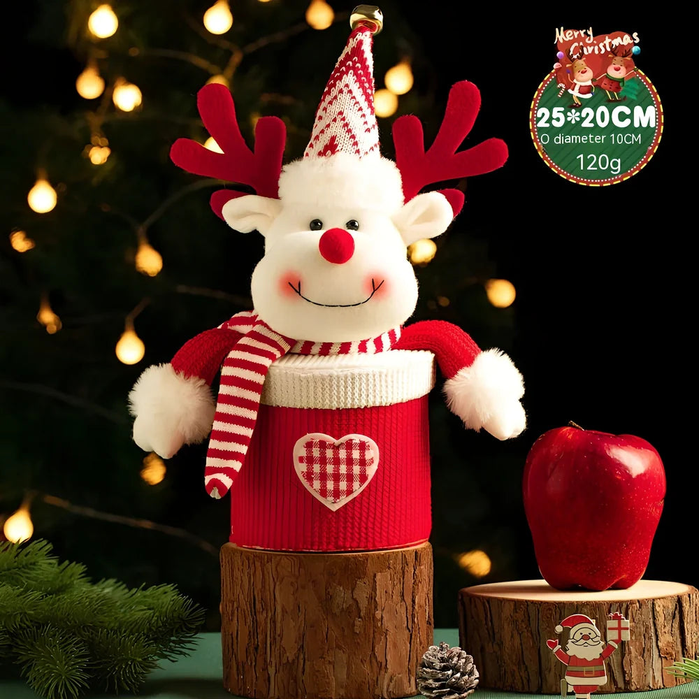 Christmas gift box with knitted flannel material and oversized cartoon design in festive colours